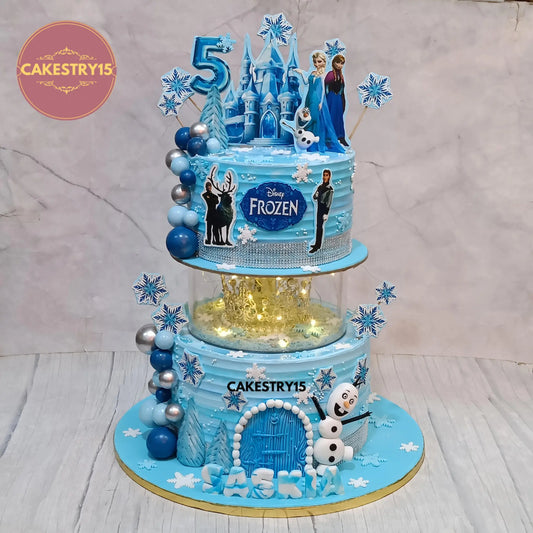 5kg Frozen theme choco vanilla birthday cake with crown, lights, Olaf, and edible images by Cakestry15