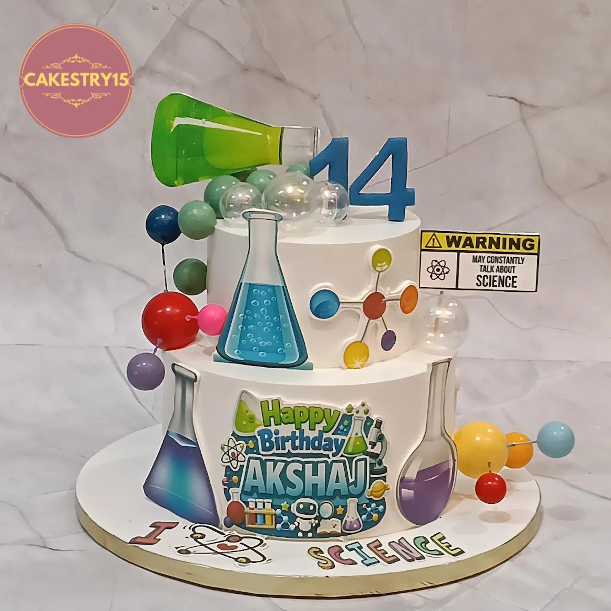 Science theme kids birthday cake in Noida made as eggless cakes with custom design elements