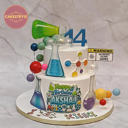 Science theme kids birthday cake in Noida made as eggless cakes with custom design elements