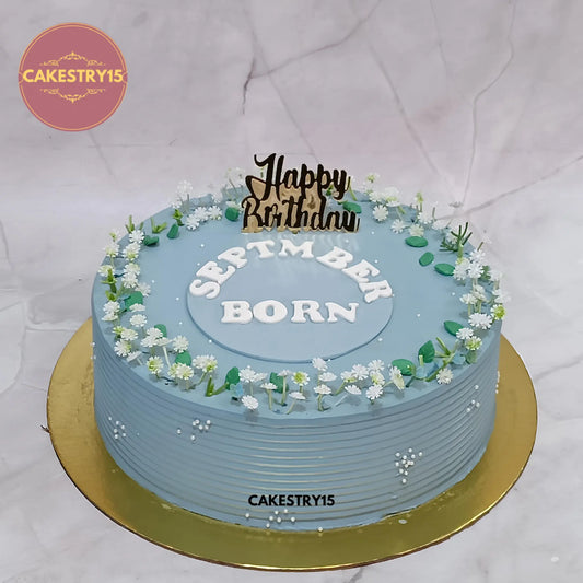 September Born eggless chocolate birthday cake with grey icing for office and corporate celebrations in Noida by Cakestry15