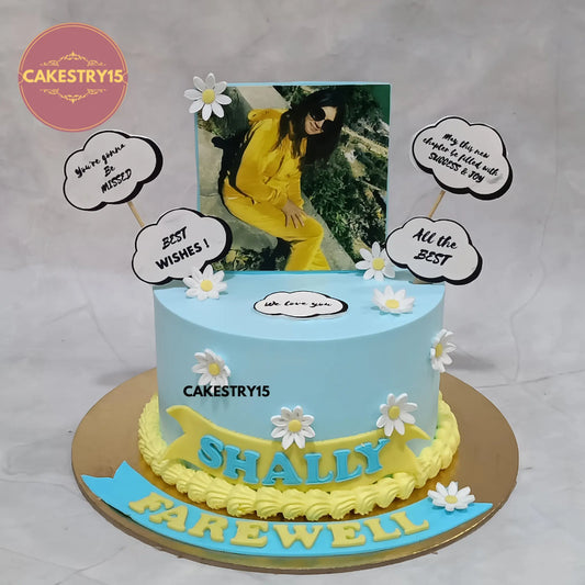 1kg chocolate farewell cake with edible photo and good wishes messages from Cakestry15

