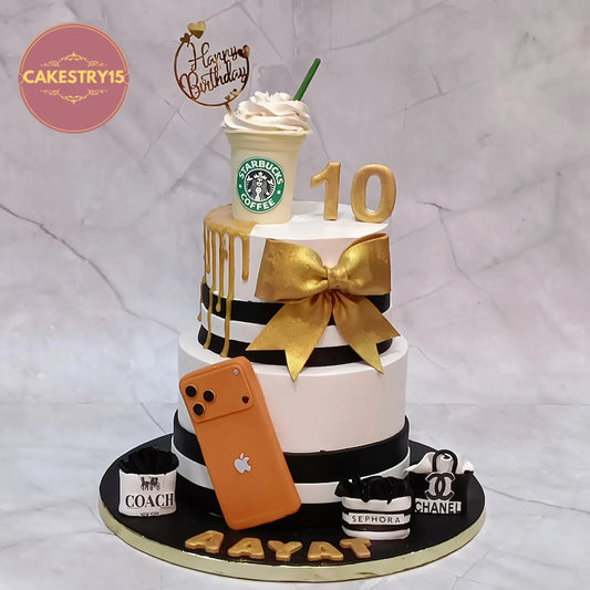 Shopping theme kids birthday cake theme cake Noida made with eggless cakes featuring fashion and luxury elements
