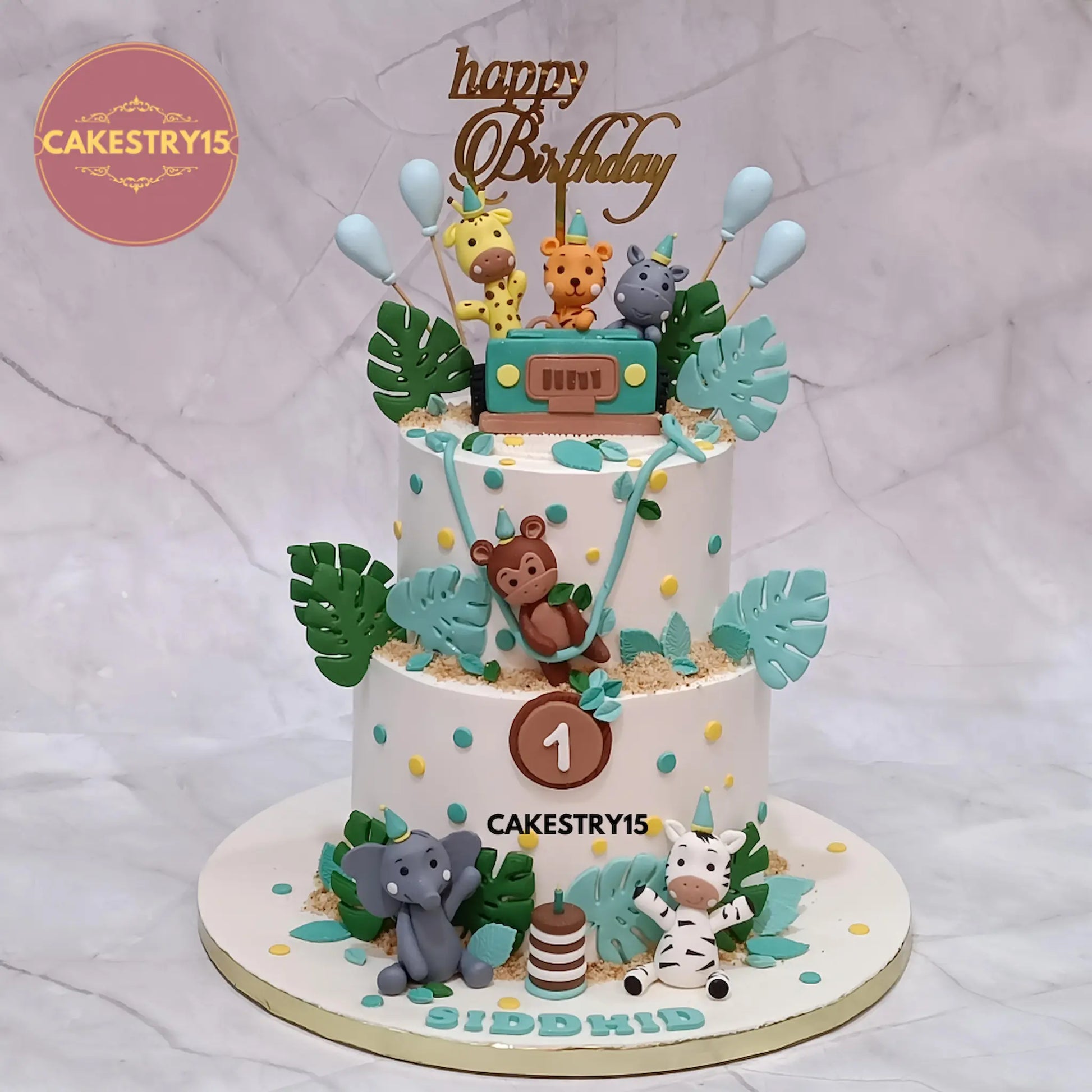 3kg eggless choco butterscotch jungle safari theme cake with fondant animals from Cakestry15