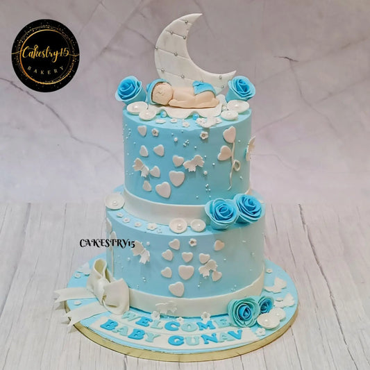Sleeping baby announcement cake 3kg eggless chocolate butterscotch theme cake in Noida by Cakestry15
