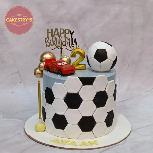 Soccer theme 2nd birthday cake eggless kids birthday cake in Noida with football design elements