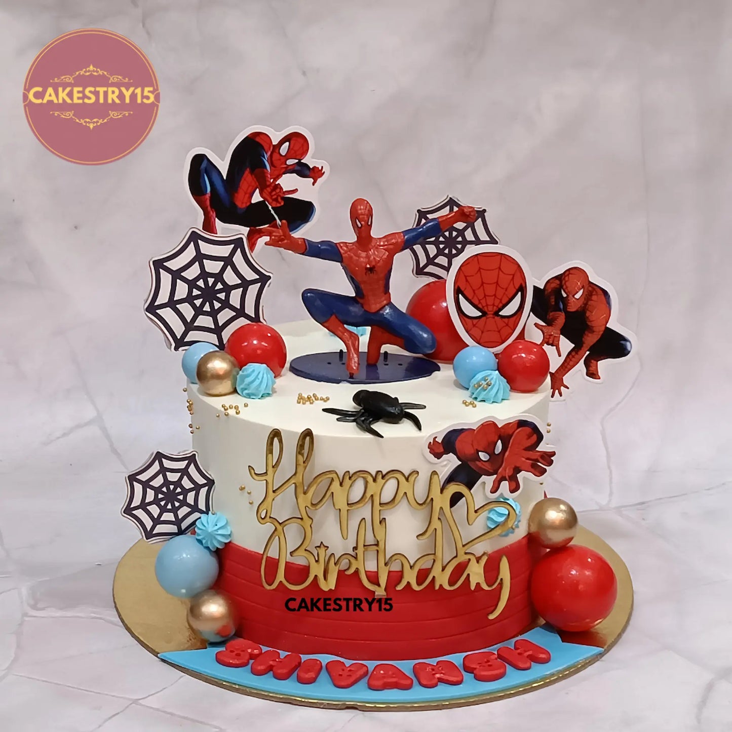 1kg Spiderman choco vanilla birthday cake from Cakestry15 with red and ivory icing