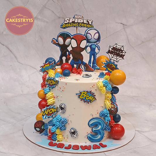 Spiderman kids birthday cake theme cake Noida made with eggless cakes in chocolate flavour