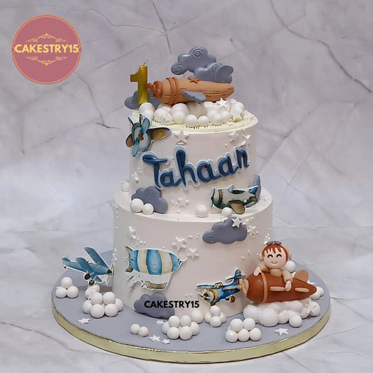 3kg eggless chocolate glider theme first birthday cake from Cakestry15 Noida