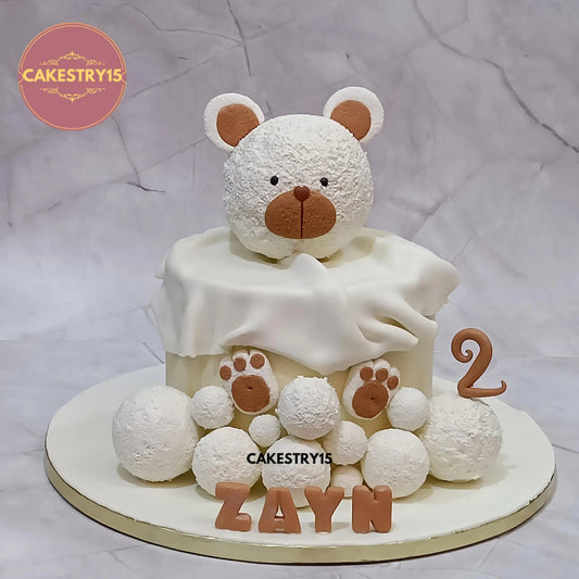 Eggless teddy theme 2nd birthday cake with choco chips, custom kids birthday cake by Cakestry15 Noida