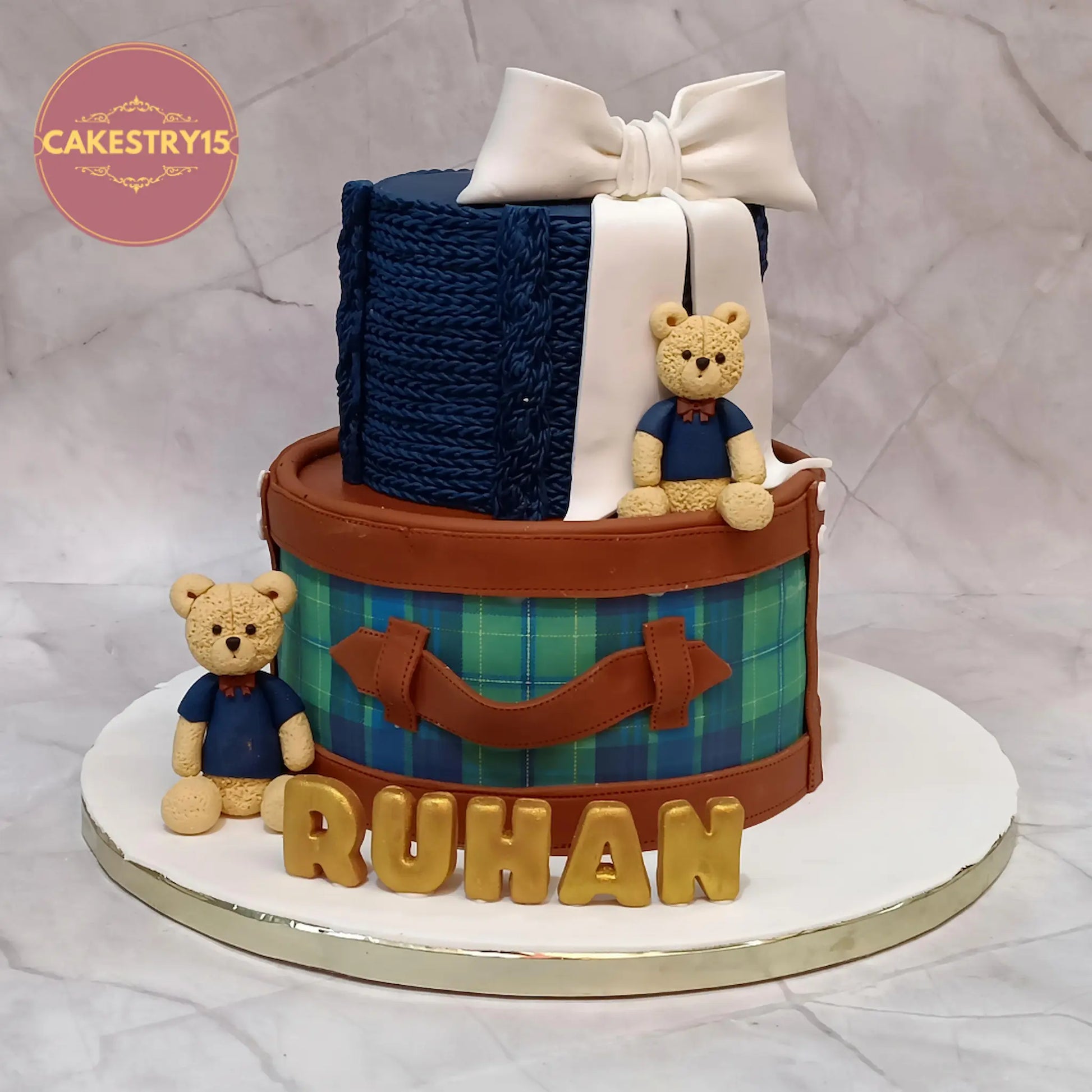 Teddy theme first birthday cake eggless kids birthday cake in Noida with designer luxury elements