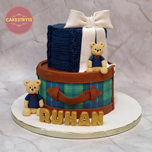Teddy theme first birthday cake eggless kids birthday cake in Noida with designer luxury elements