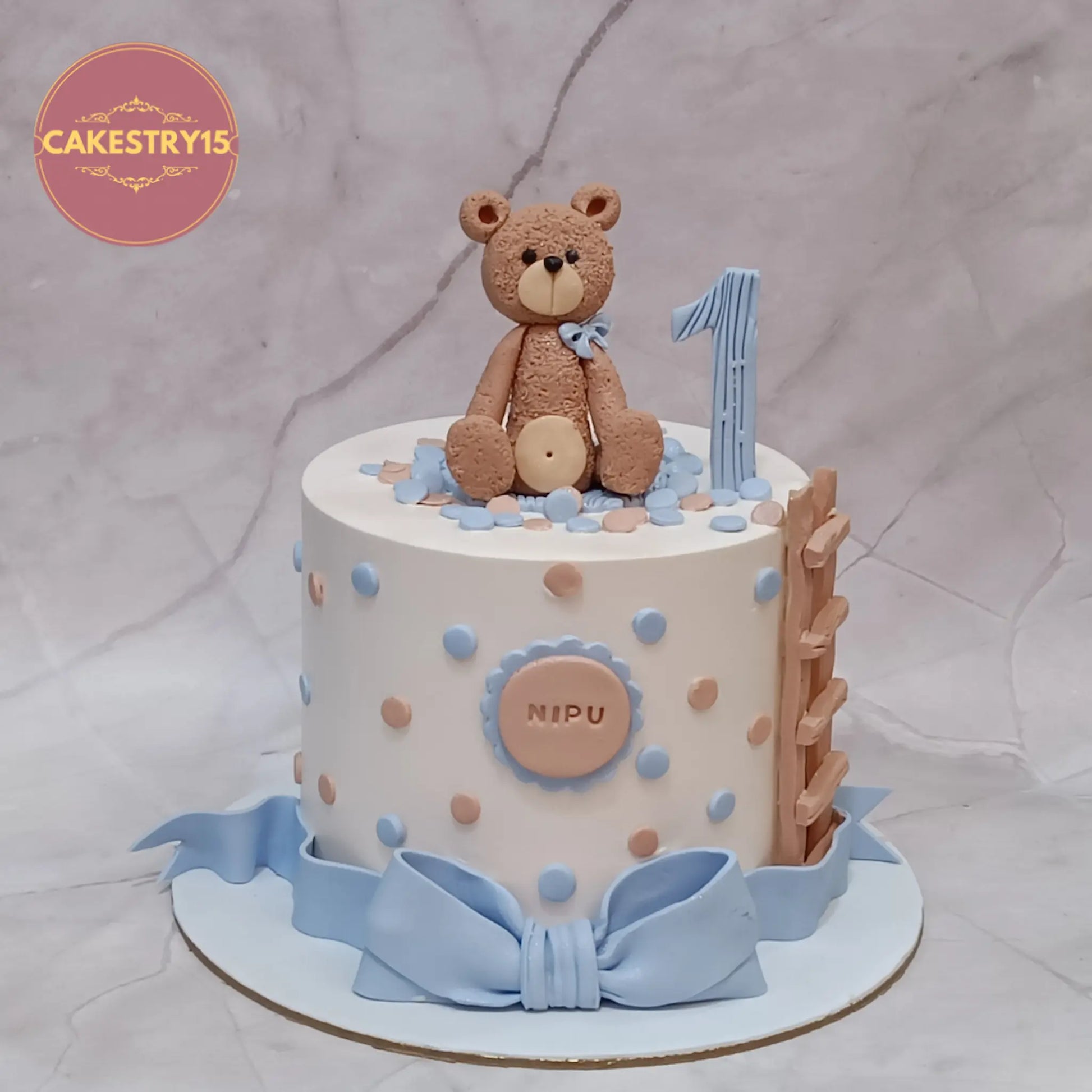 teddy cake,first birthday,1kg,pineapple flavour,cake for boys by cakestry15 noida