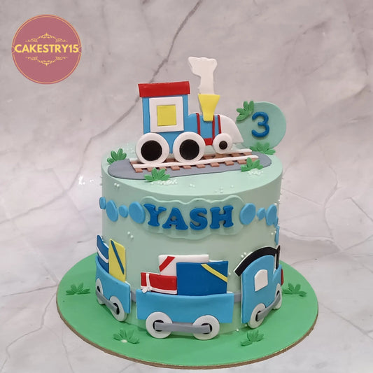 Eggless train theme blueberry kids birthday cake 1kg custom cake Noida by cakestry15