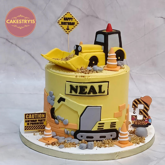Eggless Under Construction kids birthday cake featuring JCB elements, a premium theme cake Noida families choose for memorable celebrations.