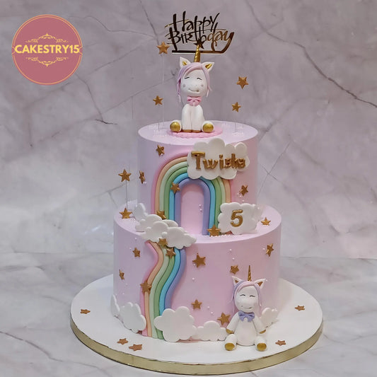 Unicorn theme birthday cake 4kg choco chips flavour eggless custom kids birthday cake in Noida by cakestry15