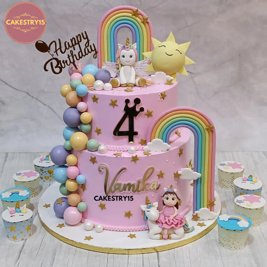 6kg choco chips unicorn birthday cake with custom topper from Cakestry15 Noida

