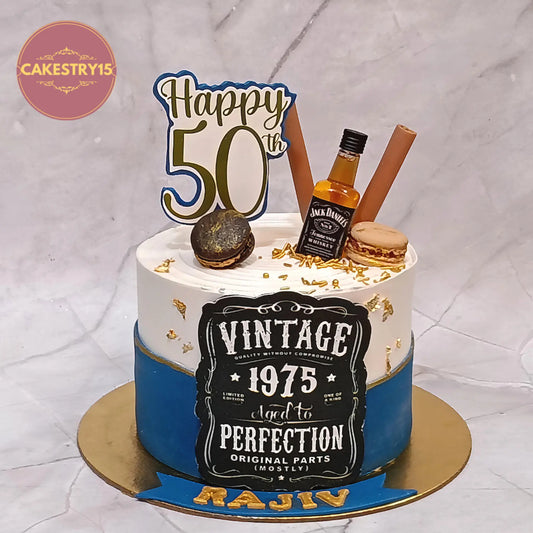 Vintage 50th birthday kids birthday cake style theme cake Noida made as eggless cakes with premium custom design
