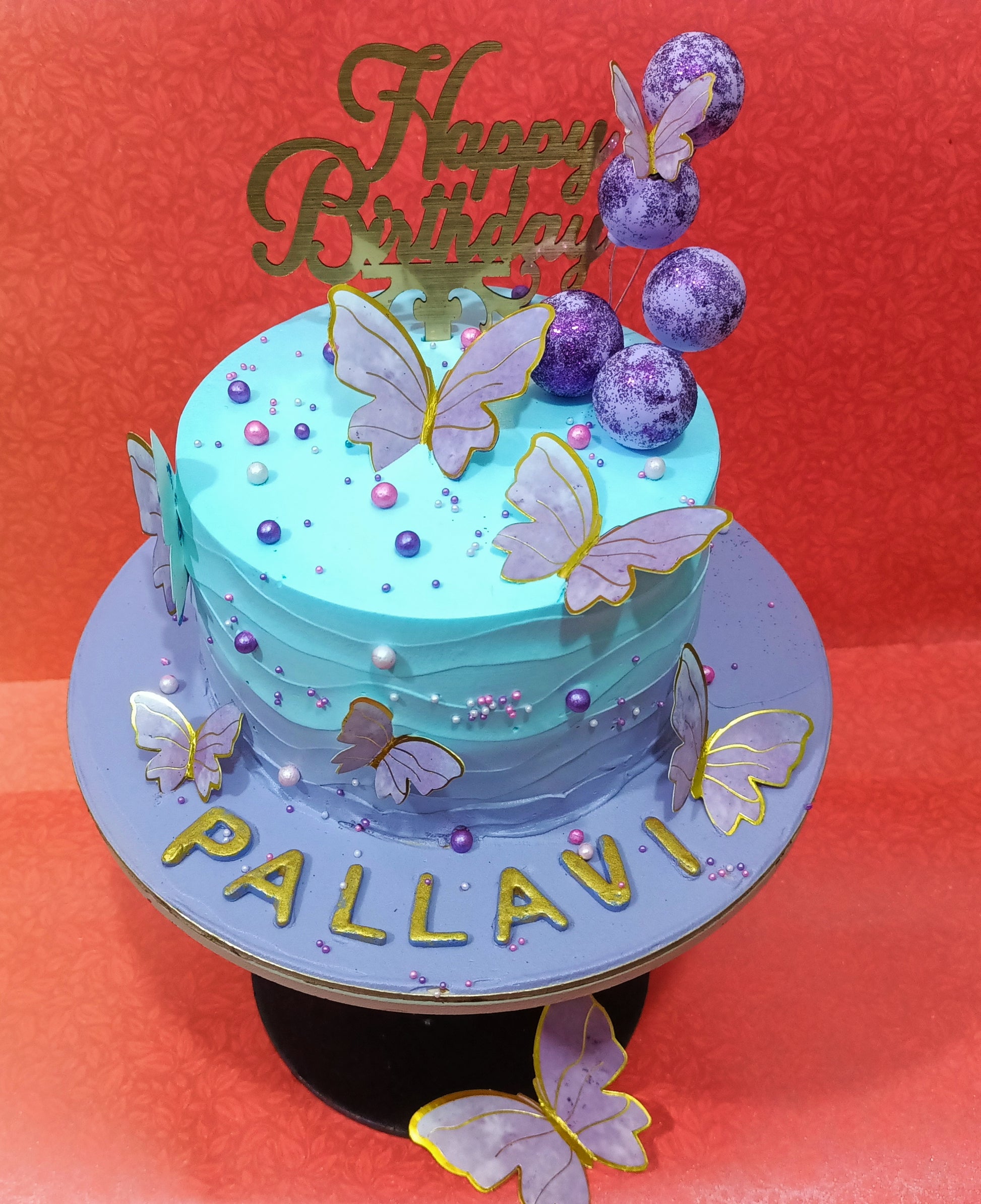 Butterfly Lavender 2kg Theme Cake,cake top angle image