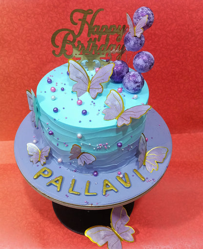 Butterfly Lavender 2kg Theme Cake,cake top angle image