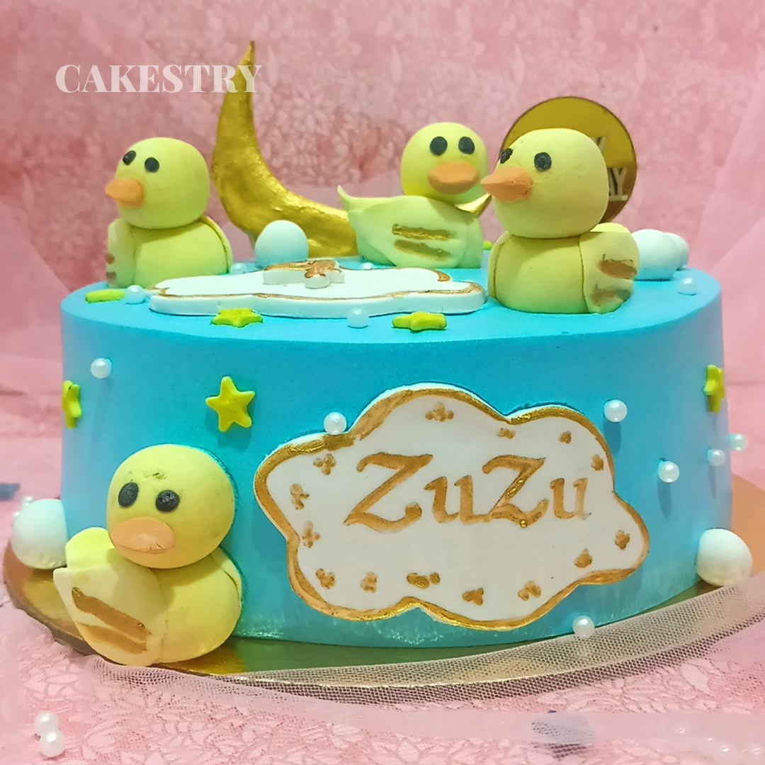 Duck Family Theme 1kg Cake,cakestry15,noida,cake close up image