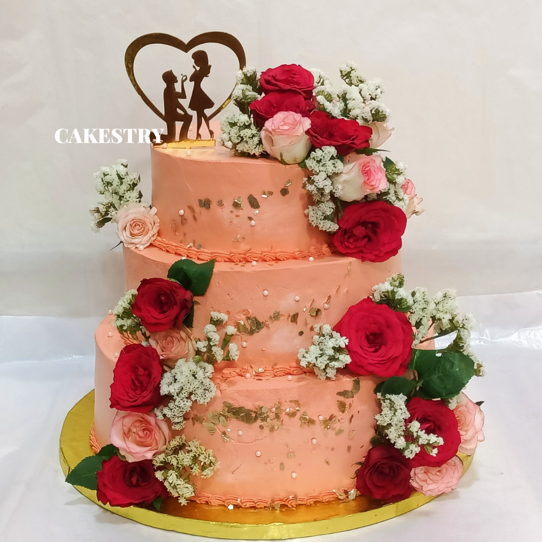 Floral 3 Tier Engagment 5kg black forest cake by cakestry15 noida,cake full image