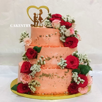 Floral 3 Tier Engagment 5kg black forest cake by cakestry15 noida,cake zoom in  image