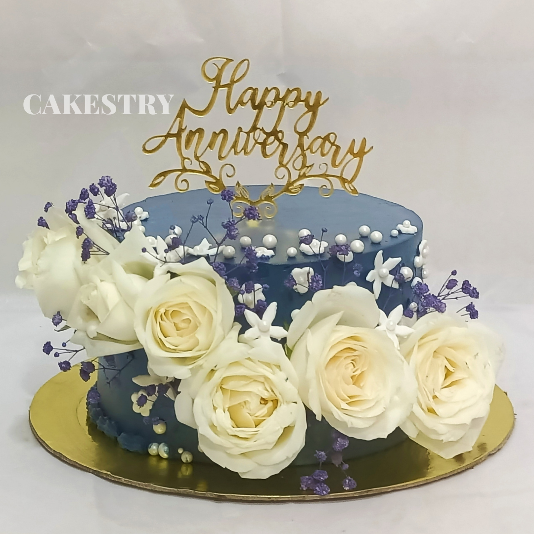 Happy Anniversary Floral 1kg Chocolate Cake by cakestry15,noida,cake full image