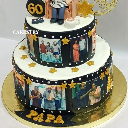 Happy Birthday 60th 3kg Blueberry Photo Cake by cakestry15,noida,cake bottom tier image