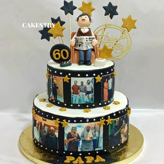 Happy Birthday 60th 3kg Blueberry Photo Cake by cakestry15,noida,cake full image