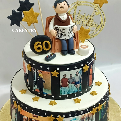 Happy Birthday 60th 3kg Blueberry Photo Cake by cakestry15,noida,cake top tier  image