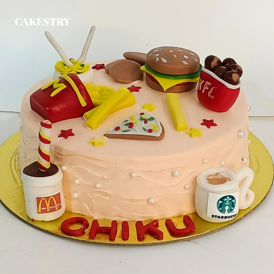 Junk Food Theme 1kg choco vanilla birthday Cake by cakestry15 noida,cake full image