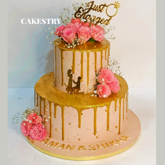 Just Engaged 2 Tier 3kg Butterscotch Cake by cakestry15,noida,cake full image