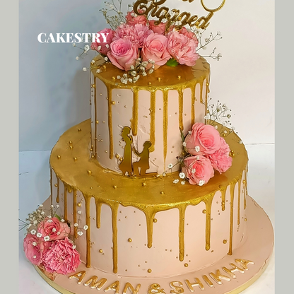 Just Engaged 2 Tier 3kg Butterscotch Cake by cakestry15,noida,cake top angle  image