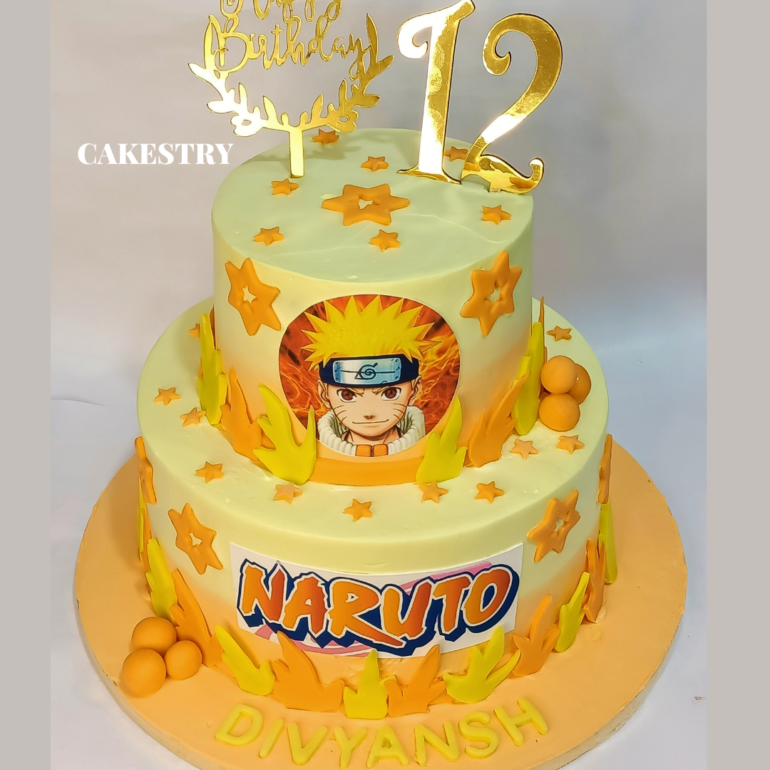 Naruto Theme 3kg black forest birthday Cake,cakestry15,noida,cake top angle image 