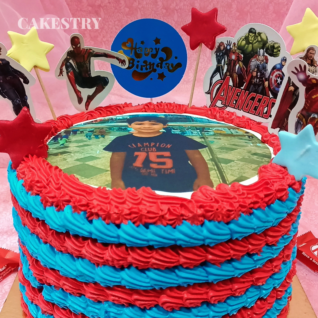 Spiderman Theme Photo 2kg strawberry birthday Cake by cakestry15 noida,cake close up image