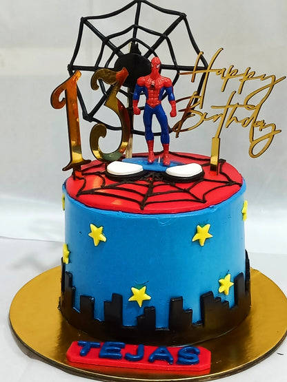 Spiderman Web Theme 1kg  chocolate birthday Cake by cakestry15,noida,cake close up image