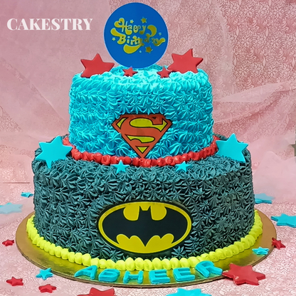 Superhero Theme 2 Tier 3kg chocolate birthday Cake by cakestry15 noida,cake full image