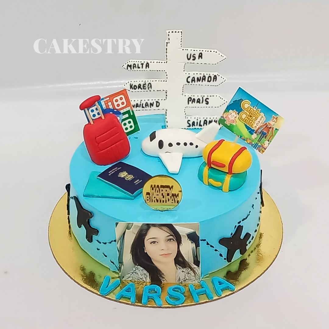 Traveller Theme 1kg blueberry birthday Cake,cakestry15,noida,cake full image